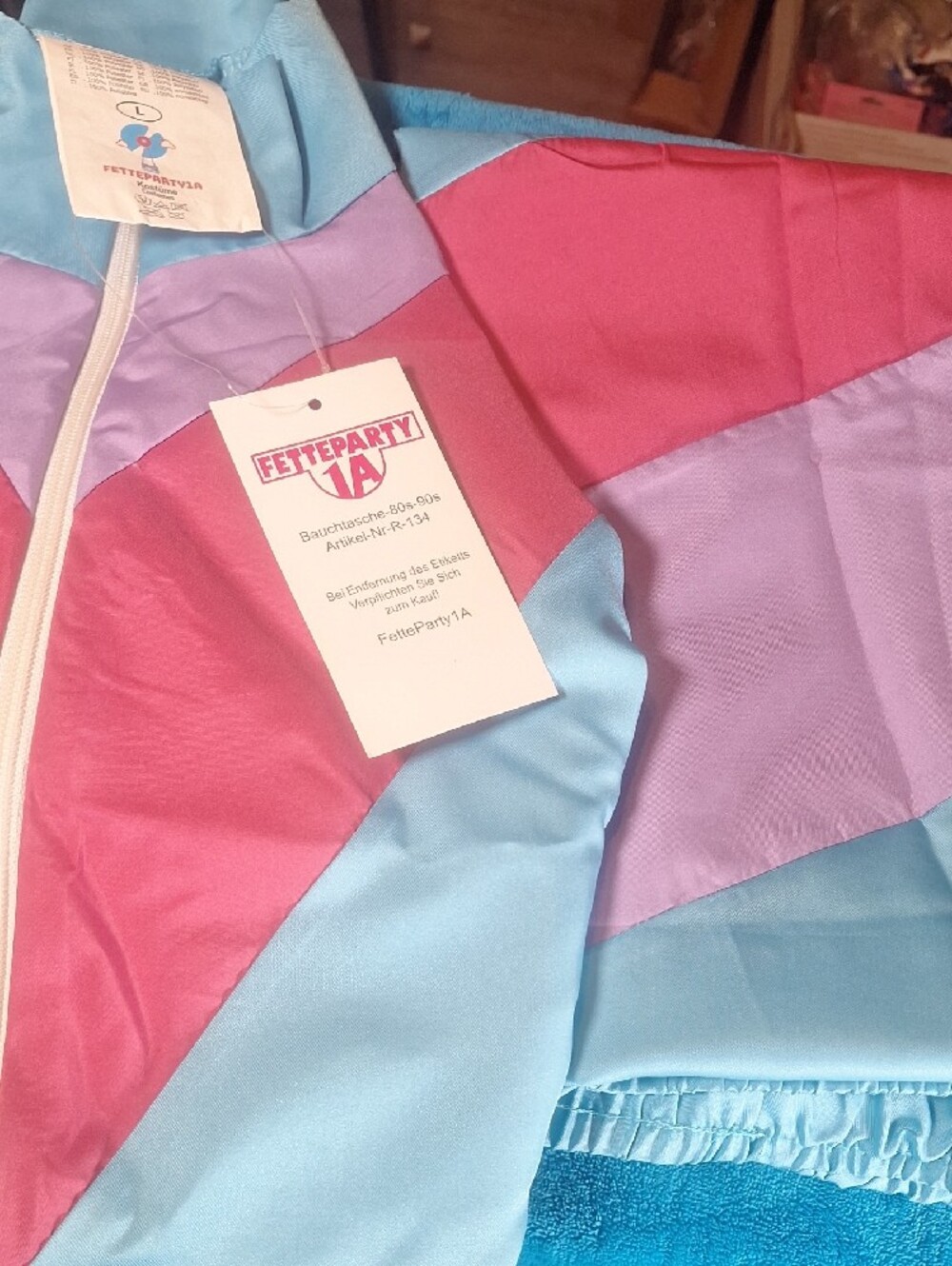Retro 80s-90s Aqua Windbreaker Track Suit with Pink & Lavender (No Head Band) - Picture 4 of 4